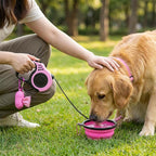 PETIMP Retractable Dog Leash Lightweight 16FT Leash Set | with Folding Bowl, Dispenser, Waste Bags, for Small Medium Dogs (Pink)