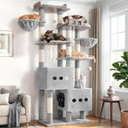 Gitelsnour Sturdy Cat Tree Tower with 2 Large Condos, 4 Big Perchs GCT039W | 74.8" Sturdy Cat Furniture for Indoor Cats Large Adult with 2 Cozy Cat Baskets, Sisal Scratching Posts & Toys, Light Gray