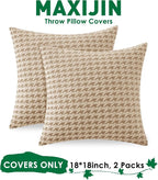 MAXIJIN Pack of 2 Throw Pillow Covers 18x18 Inch, Decorative Soft Couch Pillow Covers Square Accent Cushion Cover Farmhouse Pillow Cases for Sofa Bed Living Room Home Decor, Khaki