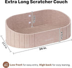 FUKUMARU Cat Scratcher, 24 Inch Sofa Shape Cat Scratching Bed Couch Indoor | Oval Felt Cat Scratcher Bed with Reversible Detachable Cat Scratching Boards, Round Cats Scratch Pads Refill, Beige