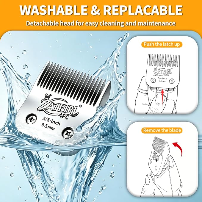 Size 4FC Detachable Pet Grooming Clipper Blade with Ceramic Cutter, 9.5mm 3/8 Inch Cut Length, Silver, Compatible with Andis, Oster A5, Wahl KM10, 3 Pack