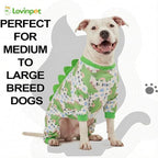 LovinPet Large Dog Pajamas, Four-Leg Stretch Onesie Bodysuit, Lightweight UV-Shielding Pajamas, Anti-Lick Calming Recovery Suit for Surgery, Pull-On for Medium and Large Breeds,White Green,M
