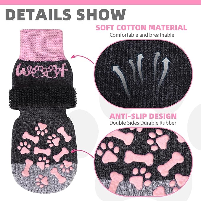 KOOLTAIL Dog Socks Shoes for Hot Pavement to Prevent Licking Paws, Winter Dog Boots&Paw Protector for Hardwood Floors Anti Slip,Traction Control Grip Booties for Small Medium Large Senior Dogs, Pink L