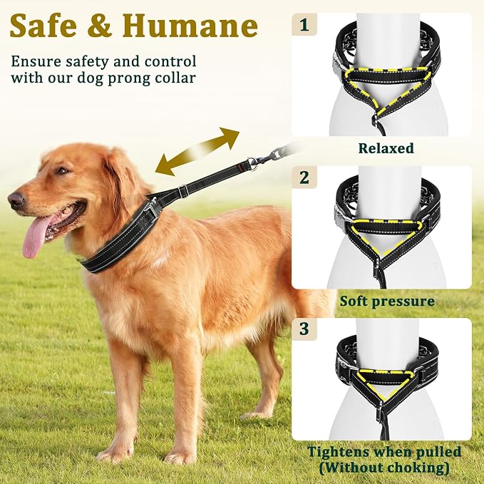 Mayerzon Prong Collar for Large Medium Dogs with Metal Buckle | No Pull Pinch Collar with Hidden Covered Walking Training for Pitbull German Shepherd Doberman Patented