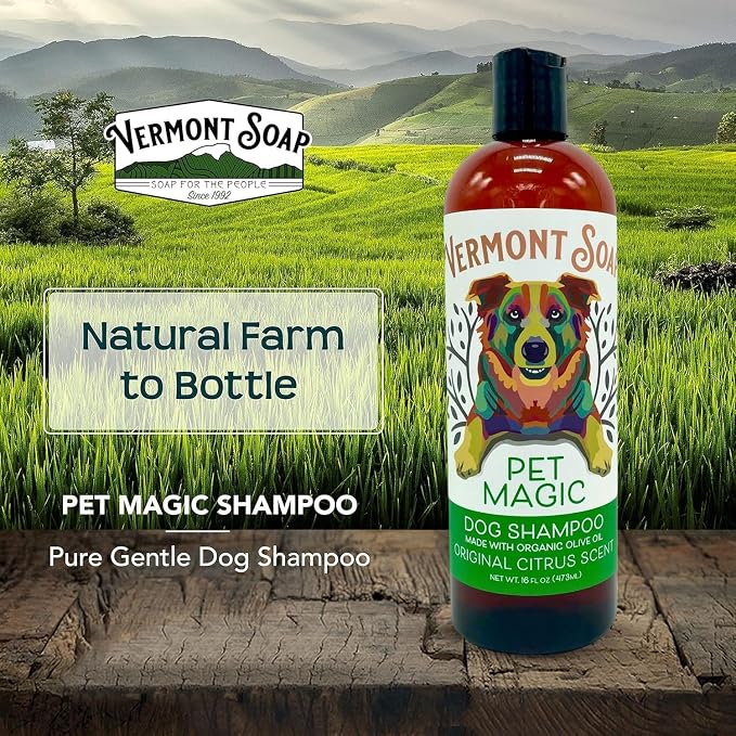 Vermont SOAP Organics Pet Shampoo - Infused with Organic & Natural Olive Oil, Coconut & Aloe Vera Dog Shampoo for Sensitive Skin - USDA Certified Grooming Pet Shampoo - Original Citrus (16oz) | Original Citrus scent, organic olive oil, coconut & aloe v...