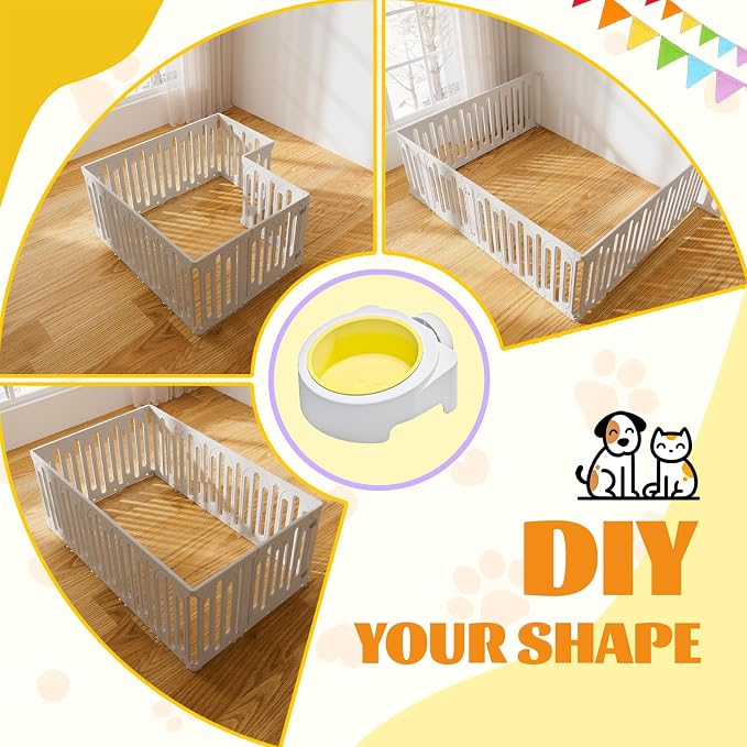 23.6" Dog Playpen for Puppies and Small Dogs, 15 Panel Indoor Pet Fence with Door&Feeding Bowl, Remove Puppy Exercise Pen, Non-Slip Dog Enclosure for Home, Apartment, Rabbit and Small Pets, White