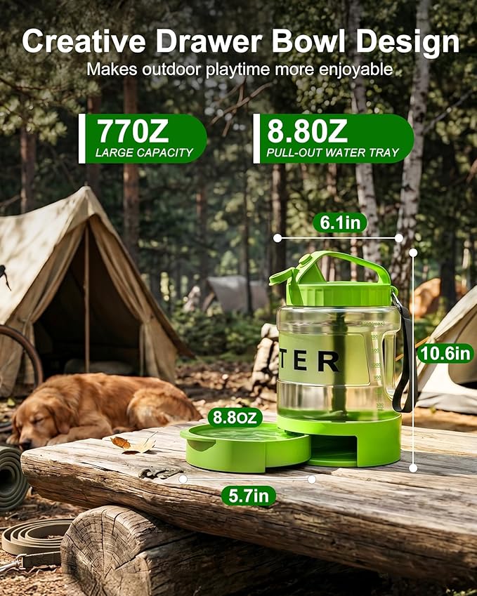 77 oz Portable Dog Water Bottle, 2.2L Dog Travel Water Dispenser Olive Green | Food-grade, BPA-free material, silicone seal, easy-clean wide mouth, grip handle, for large dogs, hiking, camping, beach days