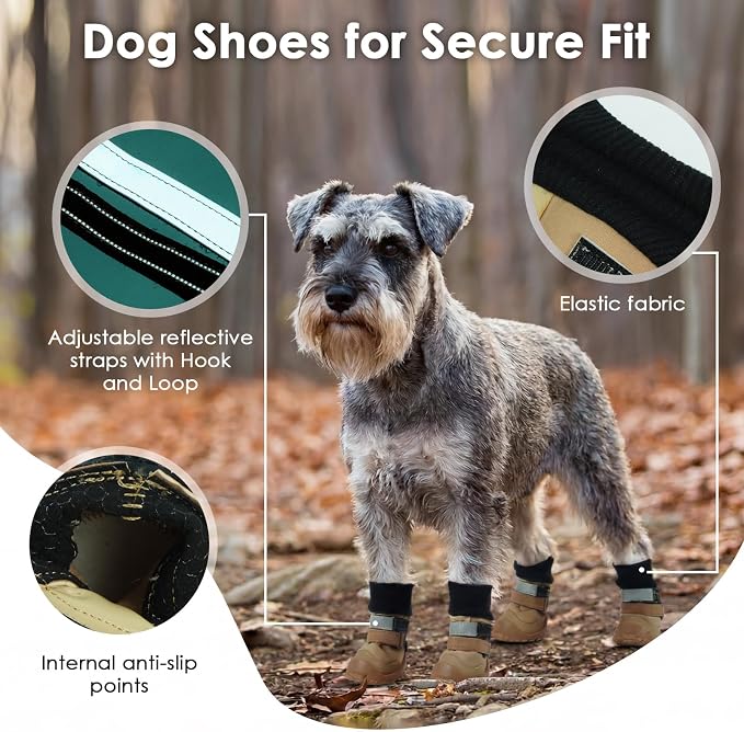 PAWsay Adjustable Dog Hiking Boots Waterproof Dog Shoes for Rainy Snowy Day | Anti-Slip Paw Protectors with Reflective Hook and Loop Straps for Safety Soft Doggy Booties to Prevent Injury Dirt