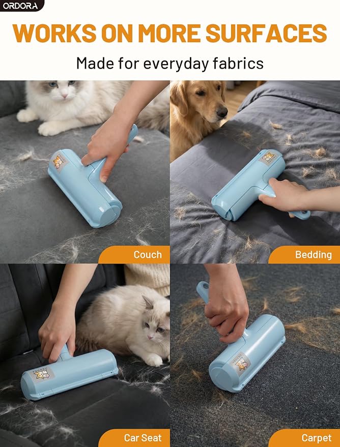 Pet Hair Remover Roller, Reusable Lint Roller for Dog and Cat Hair | Portable Pet Hair Roller with Large Fur Bin for Couches, Bedding, Car, Rugs & Furniture, No Refills or Batteries, Pet Homes