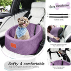 Lealchum Dog Car Seat for Small Dogs Up to 30 Lbs,Ultra Soft Fabric Fill in Comfy Memory Foam,Happy Pet Ride,2 Safety Dog Leashes,Fully Detachable and Washable,Anti Slip Base(Purple)