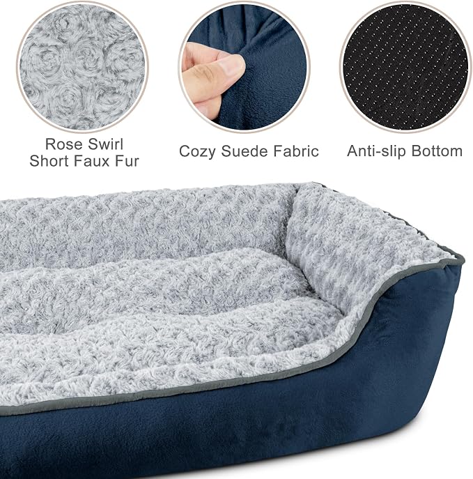 JOEJOY Rectangle Dog Bed for Large Medium Small Dogs - Washable Orthopedic Sofa Bed, Soft Breathable Puppy & Pet Cuddler, Durable Calming Dog Bed with Anti-Slip Bottom, Multiple Sizes, Navy Blue