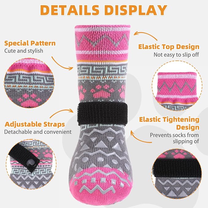 KOOLTAIL Dog Socks to Prevent Licking Paws for Hardwood Floors Anti Slip,Warm Winter Pet Boots&Paw Protector with Grippers,Double Sides Puppy Shoes Booties for Small Medium Large Senior Dogs XL
