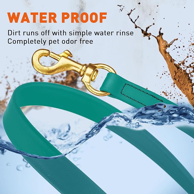 Viper Biothane K9 Working Dog Leash Waterproof Lead for Tracking Training Schutzhund Odor-Proof Long Line with Solid Brass Snap for Puppy Medium and Large Dogs, 15ft Blue Aqua