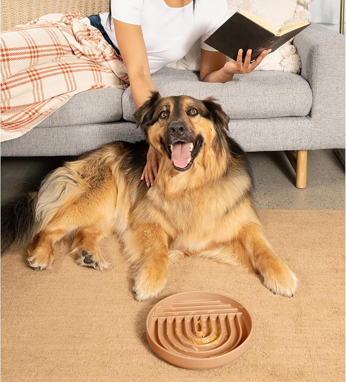 Slow Feeder Dog Bowls - Large Size Silicone Slow Eating Dog Bowl for Puppies & Dogs with Suction Cup -Dishwasher-Safe,Lick Mat Design,Reduces Gulping,for All Breeds,9.5”x1.5”-Terracotta
