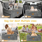 Dog Car Seat for Medium/Large Dog Booster Seat Under 60 lbs or 2 Small Dogs, Multi-Functional Pet Car Seat with Thick Cushion, 2 Safety Leashes (Gray)