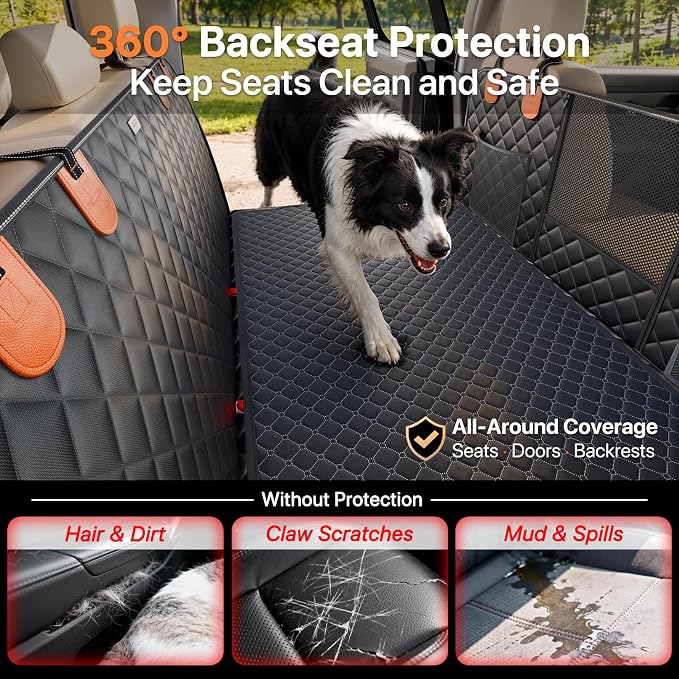 Doglike Hard Bottom Back Seat Extender for Dogs, 650LB Heavy Duty Support, Waterproof Dog Travel Bed with Removable Washable Mat, Mesh Window, Fits Mid-Size Sedans & Compact SUVs