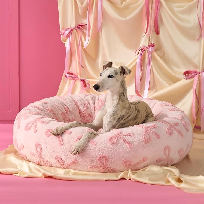 LE SURE Shown on TV Jacquard Donut Dog Beds Large,Pink Taffy 36x36x8in | Orthopedic Calming Pet Bed Sofa, Original Design Pattern,Washable Cover,Cute Home Decor as Gift for Pet,Anti Slip Bottom
