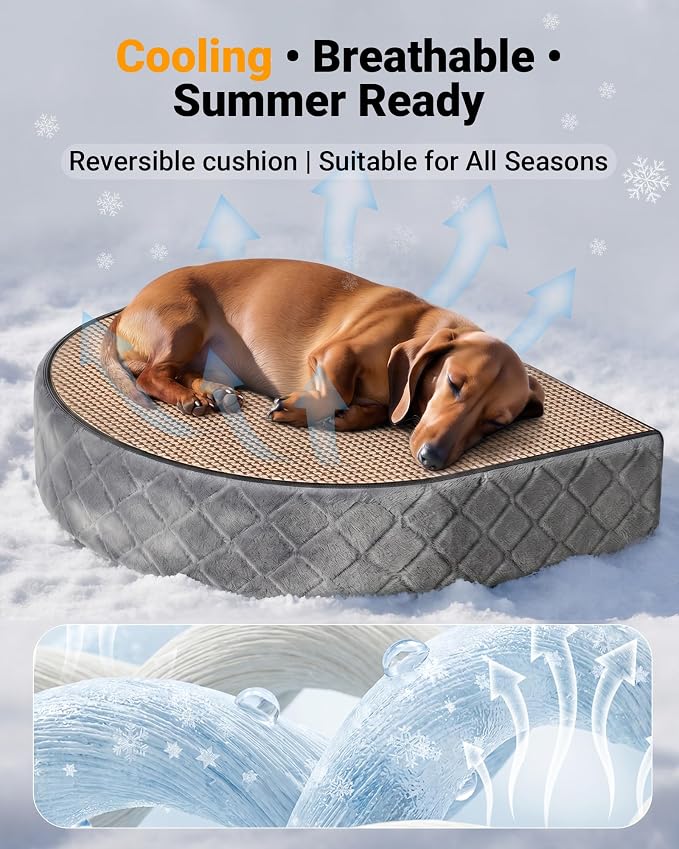 【Master Crafted for Medium Dogs】 PetDance Dog Car Seat with Anti-Tip Design | Cooling Cushion Dog Car Bed for Medium & Small Dogs Up to 50 lbs, 30% Extra Spacious, Anti-Slip Base, Hazy Silver Gray