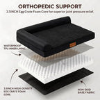 Patas Lague Orthopedic Large Dog Bed Pet Sofa Beds 36''X24'' Black | L Bolster Egg-Crate Foam Dog Couch For Large Sized Dogs, Waterproof Removable Washable Cover, Pet Mat with Nonskid Bottom