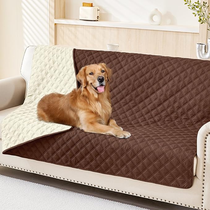 Smiry Waterproof Reversible Pet Couch Covers for Dogs | Pet Friendly, Soft Fabric, Washable Sofa Furniture Protector for Dogs Cat Kids, Checkered (52"x82", Brown/Beige)
