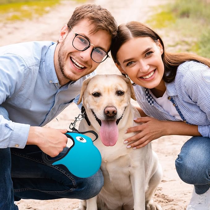 16 ft Retractable Dog Leash for Large Dogs up to 110 lbs,Tangle-Free Nylon Tape,Blue L