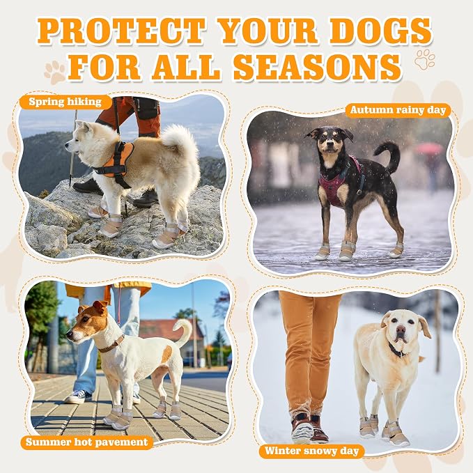DcOaGt Dog Shoes Large Size Dogs,Mesh Breathable Dog Boots & Paw Protectors for Hot Pavement Summer Winter Snow, 360°Anti-Slip Dog Booties with Reflective Strips for Hiking/Walking,Khaki 4PCS(Size 6)