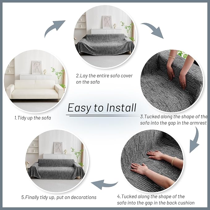 MYSKY HOME Couch Covers for Sofa, Dog Couch Cover Protector, Dark Grey Lines Sofa Covers for Sectional L Shape, Pets Couch Throw Cover Washable Durable Large Couch Cover for Dogs, Cats, 71"X102"