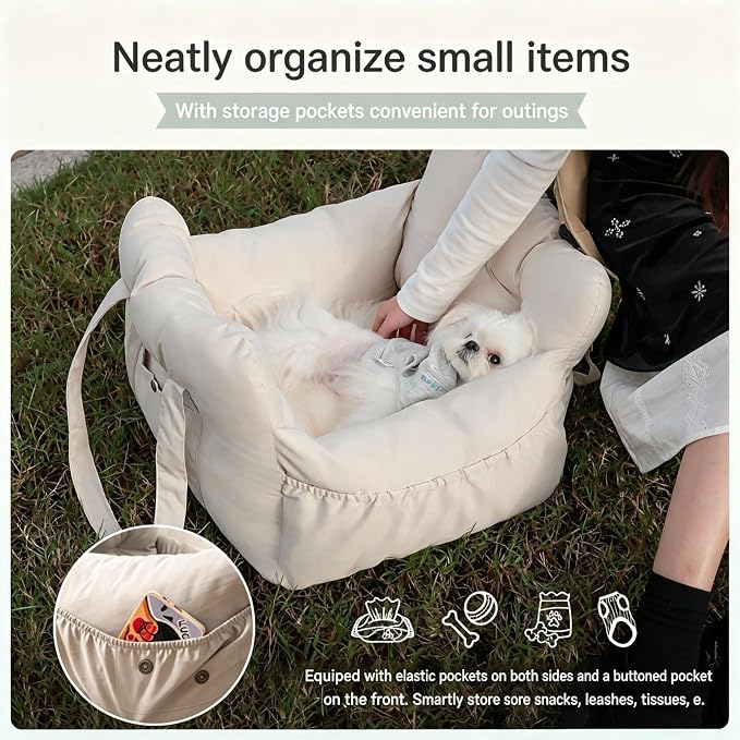Elevated Dog Car Seat for Small Dogs up to 25 lbs — Memory Foam Cushion, Safety Tether & Non-Slip Base, Machine-Washable Waterproof Pet Travel Bed for Cars, SUVs & Trucks