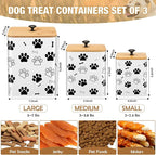 Reallnaive Airtight Dog Treat Container Set of 3 with Bamboo Lids Metal Treat Jars for Countertop Decorative Pet Snack Food Storage Canister Kitchen Biscuit Holder(White)
