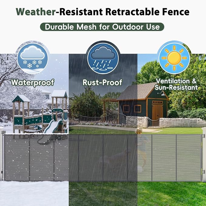 275" Retractable Baby Gates Extra Wide Retractable Fence Outdoor | 22ft Retractable Dog Gates for Doorways Extra Wide Baby Gate, 48" Tall Dog Gate Retractable Pet Gate for Garage, Driveway