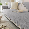 Cotton Quilted Dog Couch Cover for Sofa Farmhouse Rustic Embroidery Sectional Couch Cover Soft Anti-Slip Sofa Slipcover Furniture Protector for Kids, Pets (Grey,36"x70")