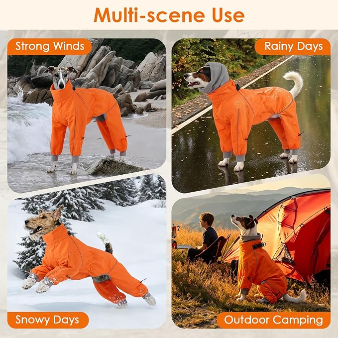 Lelepet Waterproof Dog Raincoat, Hooded Dog Rain Jacket, Full Body Coverage | Adjustable Full-Body Dog Rain Coat, Built-in Collar and D-ring, Snowproof & Windproof Rain Jacket, Reflective Stripe