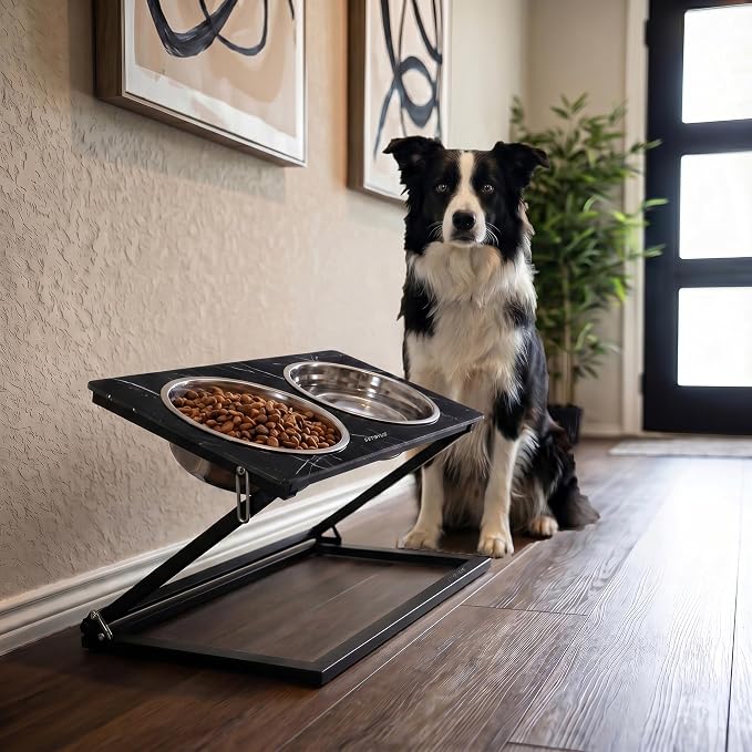 Elevated Dog Bowl, Adjustable Height and Tilt Angle Dog Bowl Stand | Precisely Adjust Height And Tilt Angle, Easy To Clean, Equipped With 2 Stainless Steel Food Bowls, Sturdy And Durable.