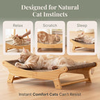 XL Sisal Cat Scratcher Bed with Elevated Hammock for Indoor Cats, Replaceable Natural Sisal Pad, Large Cat Lounge, Anti-Slip No-Wobble Bamboo Frame, Natural Grey
