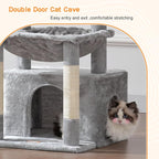 Heybly Cat Tree, Kitten Tower with Large Soft Cat Basket HCT008SW | Cat Condo with Spacious Cat Bed Cave with Hidden Space, Sisal Scratching Posts, Dangling Ball for Indoor Cats, Light Gray