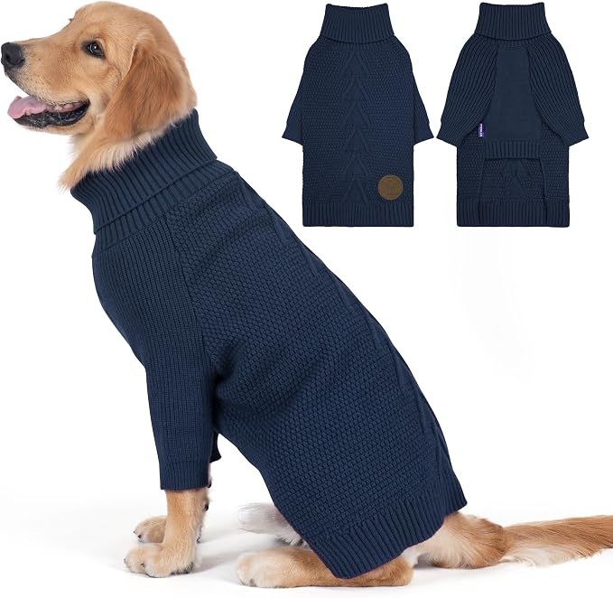 cyeollo Dog Sweater Long Sleeve Knitted Turtleneck Pullover Warm Clothes | Ultra Soft Warm Knit, Full Coverage, 4-Way Stretch for Easy Movement, Easy On & Off, Winter Daily Wear for Small Dogs