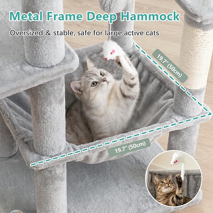 Cat Tree, 81.1" Skyward Corner Cat Tower for Large Cats VCT031W | Space-Smart Cat Furniture with Diamond Hideout, Grand Platform, Firm Base, 3 Soft Hammock & Pet Relax Station, Light Gray