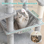 Cat Tree, 81.1" Skyward Corner Cat Tower for Large Cats VCT031W | Space-Smart Cat Furniture with Diamond Hideout, Grand Platform, Firm Base, 3 Soft Hammock & Pet Relax Station, Light Gray