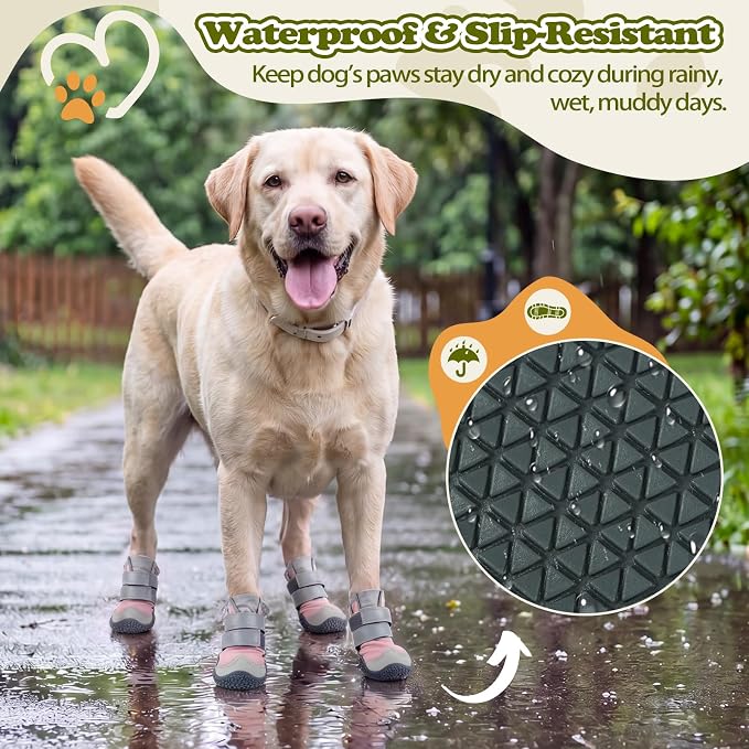 Pezluxe Dog Shoes for Large Dogs, Breathable Dog Boots for Hot Pavement | Anti-Slip Dog Booties for Hardwood Floors,Waterproof Paw Protectors for Dogs Summer Walking Hiking Winter Snow Outdoor,Pink,8
