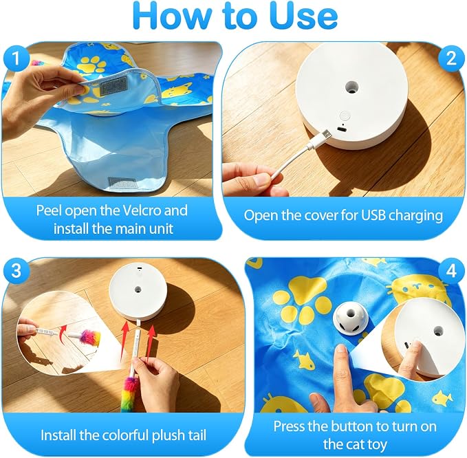 Interactive Cat Toys for Indoor Cats, Rechargeable Hide & Seek Toy | Touch Activated, 3 Speed Modes, Realistic Bird Chirps, 10-Min Auto Shutoff, Hidden Feather Wand for Bored Adult Cats, Blue