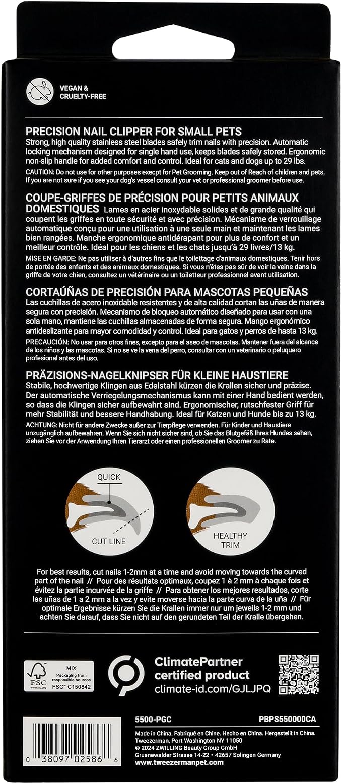 Tweezerman Small Nail Clippers for Pets - Manual Professional Nail Trimmer