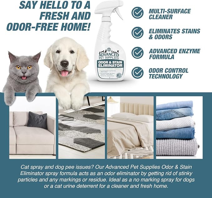 Advanced Pet Stain Remover - Dog Stain Remover and Odor Neutralizer with a Fresh, Clean Scent - Professional Strength Enzymatic Pet Carpet Cleaner Spray - Made in The USA - 32 Ounces
