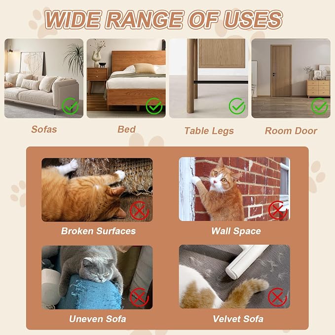 Cat Scratch Furniture Protector, 160"x12" Single-Sided Sticky Couch Protector from Cat Claws, Transparent Plastic Cover Adhesive Clear Anti Scratch Deterrent for Furniture Sofa Door (30 Pins)