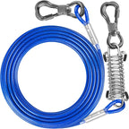 20FT Dog Tie Out Cable Lead with Shock Spring for Medium Large Dogs | Shock-Absorbing; 500LBS Tensile Strength; Strong Stainless Steel Core; 360° Swivel Locking Hook; Anti-Rust Vinyl Coating