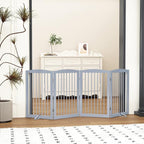 PUPETPO Freestanding Pet Gate for Dogs, Indoor Wooden Dog Gate for House, Foldable Dog Gate for Doorway, Stair, Gates for Dogs Indoor, 80 Inch Wide, 4 Panels 32", Grey
