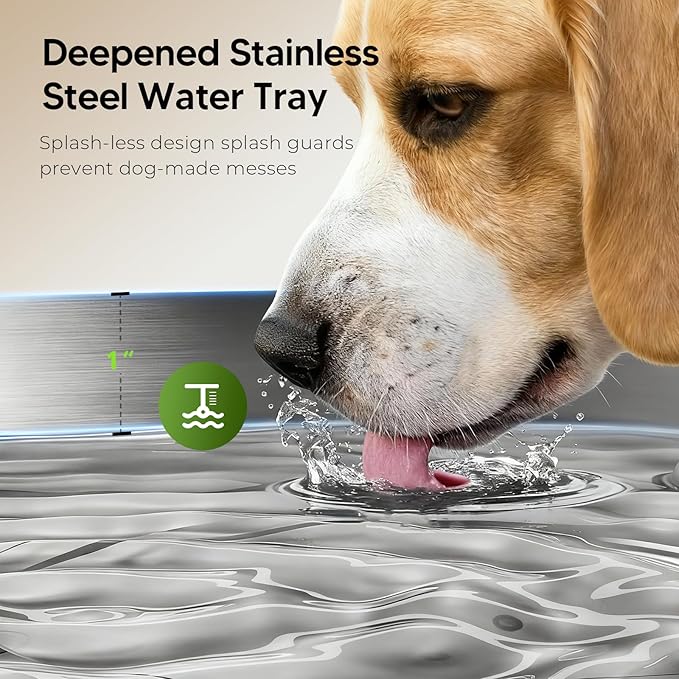 Pektaco Dog Water Fountain for Large Dogs, Stainless Steel Tray, 6 Filters | 7L/1.8Gal, 4-Layer Filtration, Viewing Window, LED Water Level Indicator, Super Quiet Pump, Easy to Clean, BPA-Free