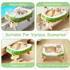 Wooden Cat Window Perch Bed, White and Green | Sturdy Wooden Frame, Removable Washable Cover, Window Sill Hanging, All Seasons Comfort
