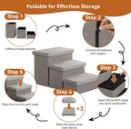 Zerbuger Dog Stairs with Storage, Grey Stripes Lids 3 Steps Ramp no Condo | 18" H Wider Dog Steps for High Beds Couch, Folding Storage Pet Stairs Gift for Climbing Small/Medium/Large Old Dogs Cats