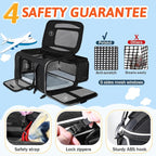 Petskd Top and Side Expandable Small Pet Carrier Airline Approved, Black | 17"Lx11"Wx9.5"H, for Alaska Airlines, Pets Under 10 Lbs, Lockable Zippers,Soft-Sided, Anti-Scratch Mesh