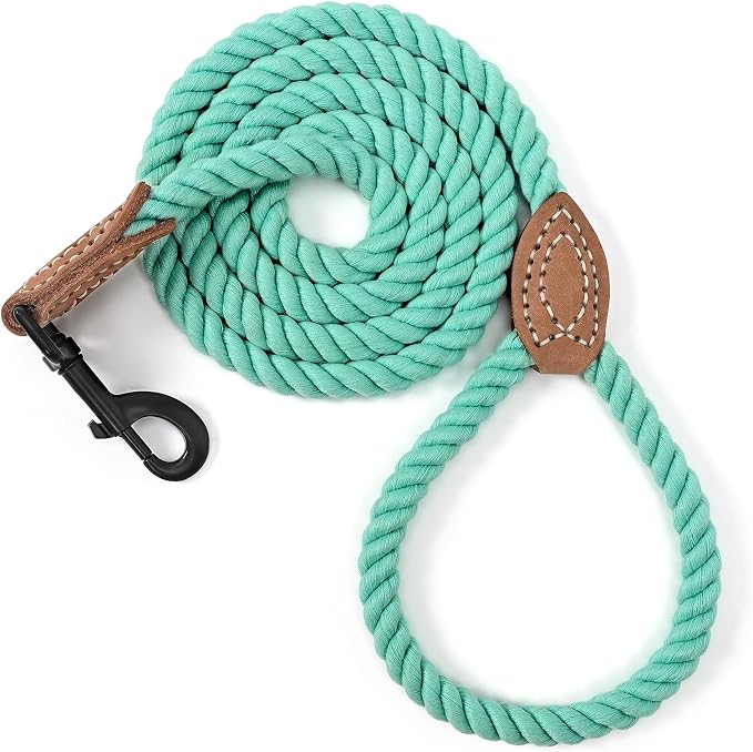 Mile High Life Dog Leash Braided Cotton Rope with Leather-Reinforced Ends | Rust-proof 360° swivel clasp, Heavy-duty for medium/large breeds. Great for weddings, daily walks (4 FT, 1/2", Green)